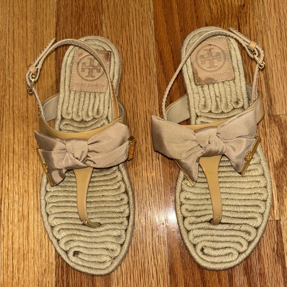 Tory Burch Penny Flat Bow Espadrille Thong Sandal - Picture 5 of 10